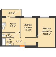 2 комнатная квартира 57 м² в Жилой район Волгарь, дом № 1, 15 квартал,  5А микрорайон - планировка