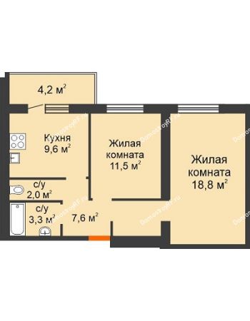 2 комнатная квартира 57 м² в Жилой район Волгарь, дом № 1, 15 квартал,  5А микрорайон