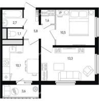 2 комнатная квартира 46,2 м² в ЖК Левенцовка парк, дом Корпус 8-10.2 - планировка
