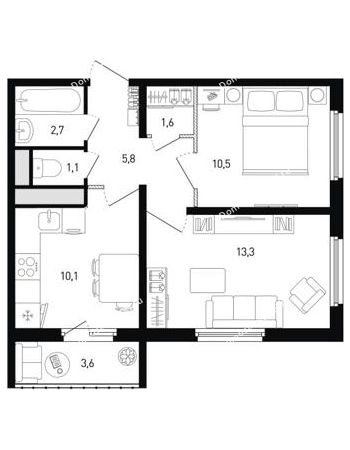 2 комнатная квартира 46,2 м² в ЖК Левенцовка парк, дом Корпус 8-10.2