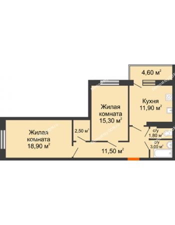 2 комнатная квартира 68 м² в ЖК Я, дом  Литер 2