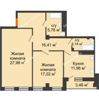 2 комнатная квартира 86,73 м², ЖК 311 - планировка