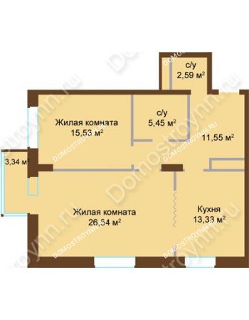 2 комнатная квартира 74,99 м² в ЖК Высоково, дом № 43, корп. 5
