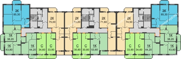 Планировка 2 этажа в доме № 31 в ЖК Три Сквера (3 Сквера)