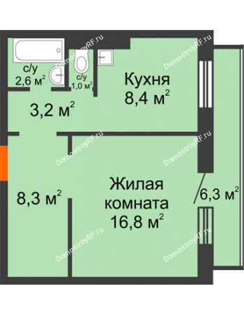 1 комнатная квартира 42,2 м² в ЖК Мичурино, дом № 3.2