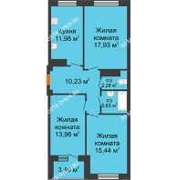 3 комнатная квартира 78,73 м² в ЖК Облака, дом № 2 - планировка