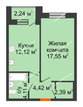 1 комнатная квартира 41,71 м² - ЖК Дом на Чаадаева