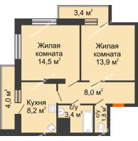 2 комнатная квартира 57,2 м², ЖК Космолет - планировка