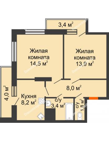 2 комнатная квартира 57,2 м² - ЖК Космолет