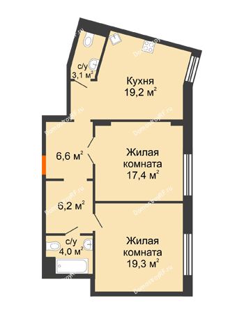 2 комнатная квартира 75,5 м² в Архитектурный Ансамбль Вознесенский, дом Собенникова