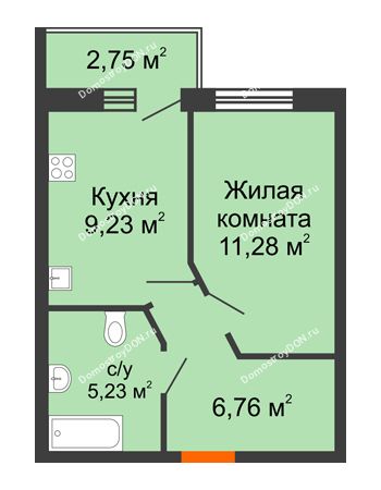 1 комнатная квартира 33,87 м² в ЖК Артемовский квартал, дом Секция 9