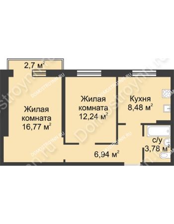 2 комнатная квартира 49,05 м² в ЖК Тридесятое (Экопарк Березовка), дом № 23