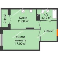 1 комнатная квартира 42,72 м² в ЖК Рассвет, дом № 8 - планировка
