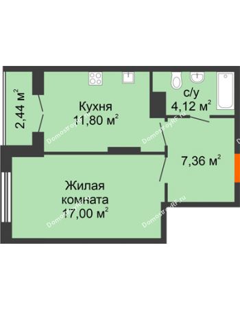 1 комнатная квартира 42,72 м² в ЖК Рассвет, дом № 8
