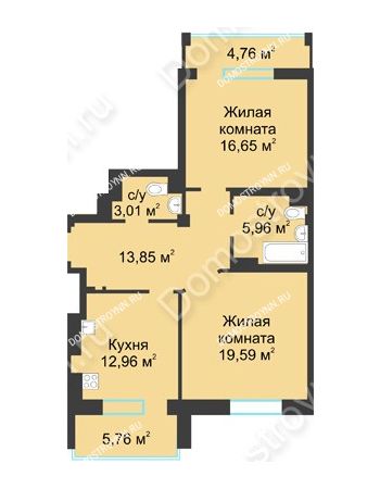 2 комнатная квартира 77,28 м² в ЖК Воскресенская слобода, дом №1