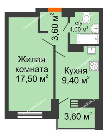 1 комнатная квартира 38,1 м² - ЖК Zапад (Запад)