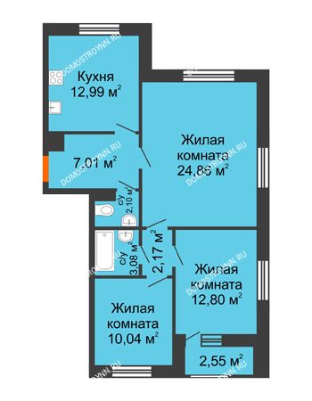 3 комнатная квартира 75,23 м² - ЖК Дом на Чаадаева