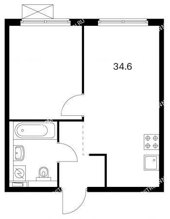 1 комнатная квартира 34,6 м² в ЖК Савин парк, дом корпус 4