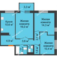 3 комнатная квартира 70,3 м², ЖК Первая высота - планировка
