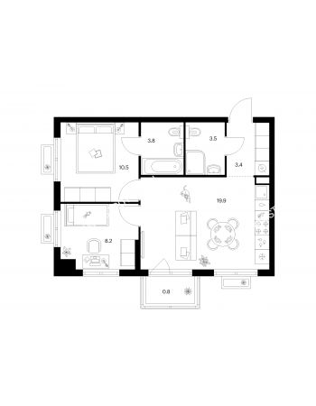 2 комнатная квартира 50,1 м² в ЖК Савин парк, дом корпус 9