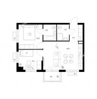 2 комнатная квартира 50,1 м² в ЖК Савин парк, дом корпус 9 - планировка