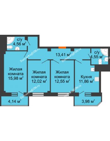 3 комнатная квартира 83,05 м² в ЖК Горизонт, дом № 2