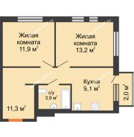 2 комнатная квартира 50 м² в ЖК Озерный парк, дом Корпус 1Б - планировка