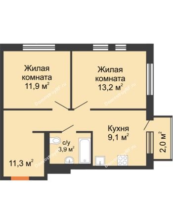 2 комнатная квартира 50 м² в ЖК Озерный парк, дом Корпус 1Б