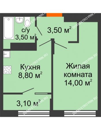 1 комнатная квартира 32,9 м² в ЖК Новая Кузнечиха, дом № 14