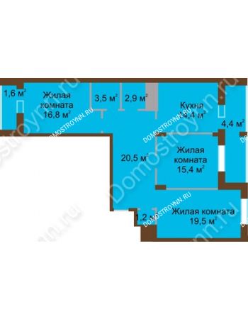 3 комнатная квартира 100,2 м² в ЖК Монолит, дом № 89, корп. 1, 2