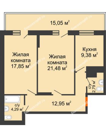 2 комнатная квартира 75 м² в ЖК Боярский двор, дом 2 очередь
