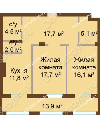 2 комнатная квартира 82,28 м² - ЖК Классика - Модерн
