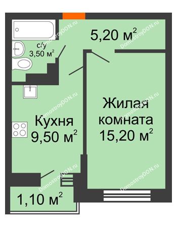 1 комнатная квартира 34,5 м² в ЖК SkyPark (Скайпарк), дом Литер 1, корпус 1, блок-секция 2-3