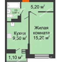 1 комнатная квартира 34,5 м² в ЖК SkyPark (Скайпарк), дом Литер 1, корпус 1, блок-секция 2-3 - планировка