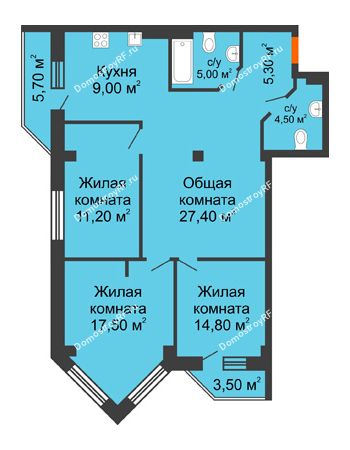 3 комнатная квартира 100,8 м² в ЖК Архиерейская роща, дом № 54б