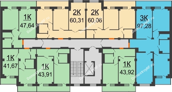 Планировка 3 этажа в доме 6 позиция, блок-секция 3 в ЖК Парковый