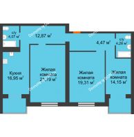 3 комнатная квартира 97,89 м², ЖК Зеленый квартал 2 - планировка