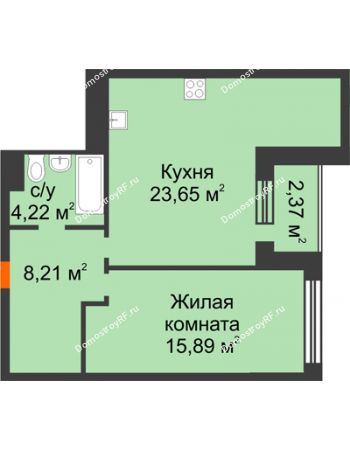 1 комнатная квартира 51,97 м² - ЖК ГОРОДСКОЙ КВАРТАЛ UNO (УНО)