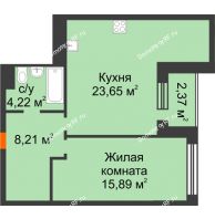 1 комнатная квартира 51,97 м², ЖК ГОРОДСКОЙ КВАРТАЛ UNO (УНО) - планировка