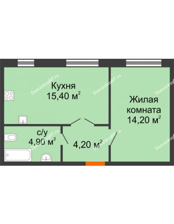 1 комнатная квартира 38,7 м² в ЖК Куйбышев, дом № 4