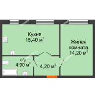 1 комнатная квартира 38,7 м² в ЖК Куйбышев, дом № 4 - планировка