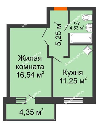 1 комнатная квартира 38,89 м² - ЖК Abrikos (Абрикос)