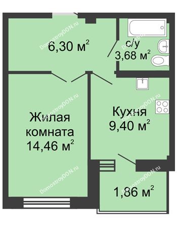 1 комнатная квартира 34,5 м² в ЖК Соловьиная роща, дом № 2