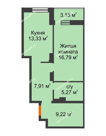 1 комнатная квартира 55,67 м² в ЖК Континент, дом № 16
