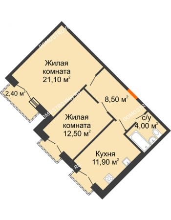 2 комнатная квартира 59,2 м² - ЖД по ул. Кирова