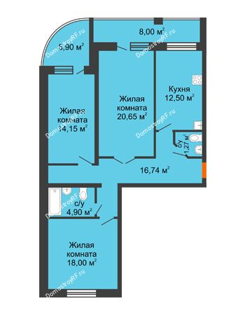 3 комнатная квартира 95,66 м² в ЖК NOVELLA	, дом № 5, секции 1,2