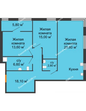 3 комнатная квартира 87,7 м² - ЖК Островский