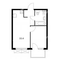 1 комнатная квартира 33,4 м² в ЖК Савин парк, дом корпус 1 - планировка