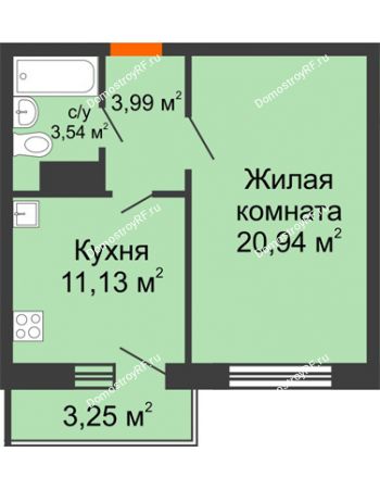 1 комнатная квартира 40,58 м² в ЖК Волжские паруса	, дом №4, Б-2-1