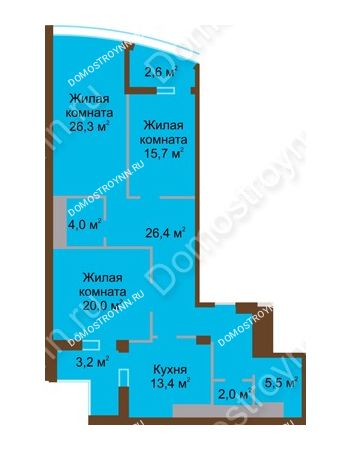 3 комнатная квартира 119,1 м² в ЖК Монолит, дом № 89, корп. 1, 2